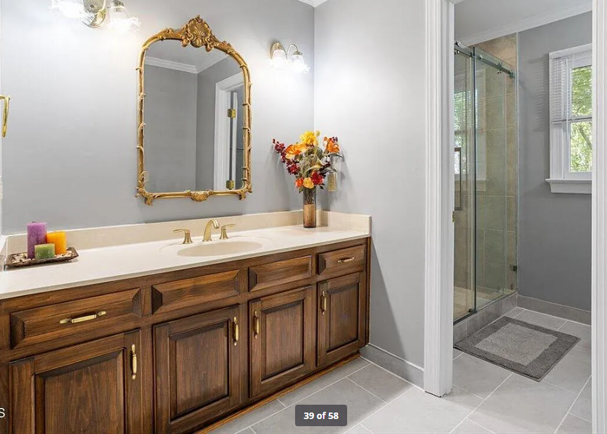 Second Floor Bathroom #1 with Walk-In-Shower Walk-in-bathroom with high ceiling tiles